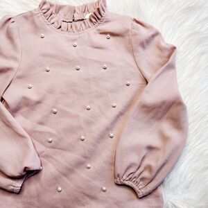 SHEIN Preppy Pearl Puffy Long Sleeve Blouse Pink and White Size 8